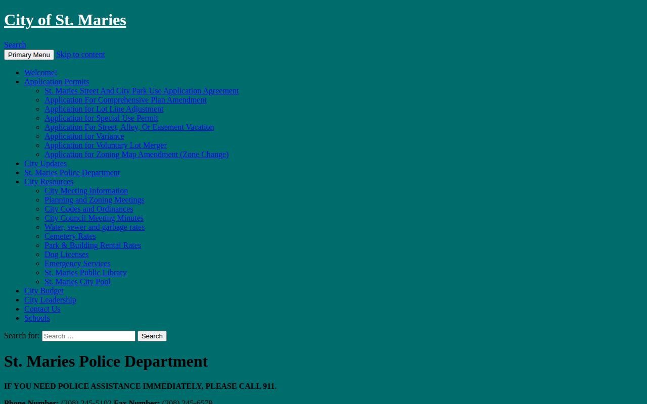 Official St. Maries Police Department contact webpage