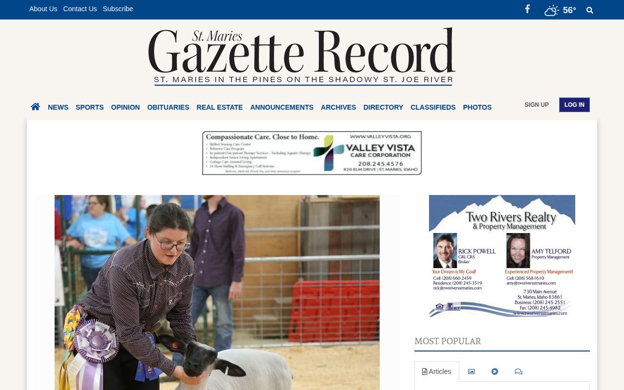 Gazette Record local news home page used for dated Benewah County sheriff log research